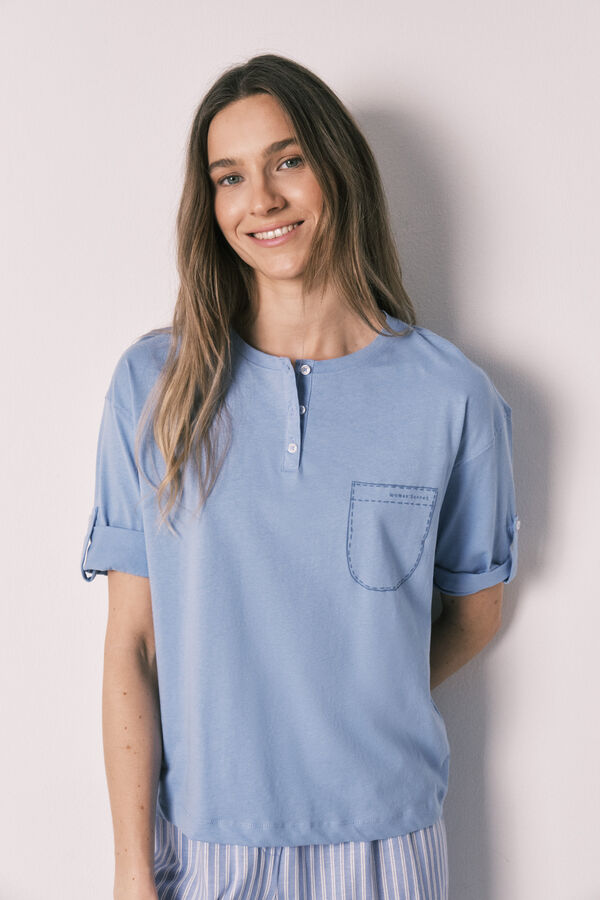 Women'secret Pijama manga corta algod&oacute;n pantal&oacute;n rayas azul azul