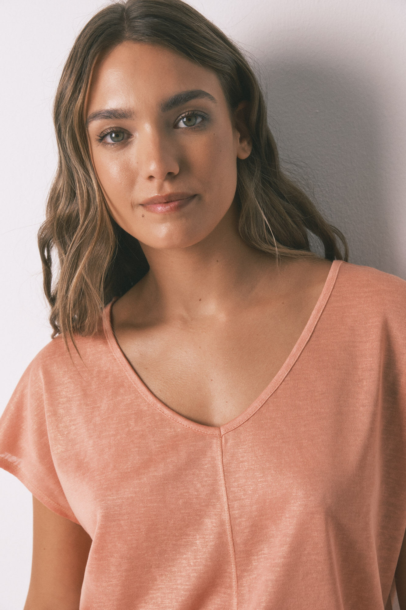 Women'secret Camiseta holgada viscosa naranja lurex