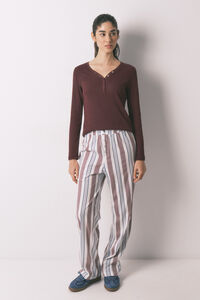 Women'secret Pantal&oacute;n largo 100% algod&oacute;n estampado rayas granate