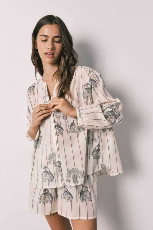 Women'secret Pijama corto algod&oacute;n estampado blanco