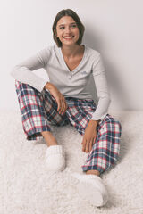 Women'secret Pantal&oacute;n largo 100% algod&oacute;n franela cuadros azul estampado