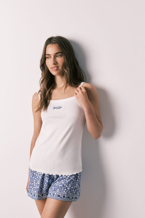 Women'secret Pijama corto tirantes blanco marfil