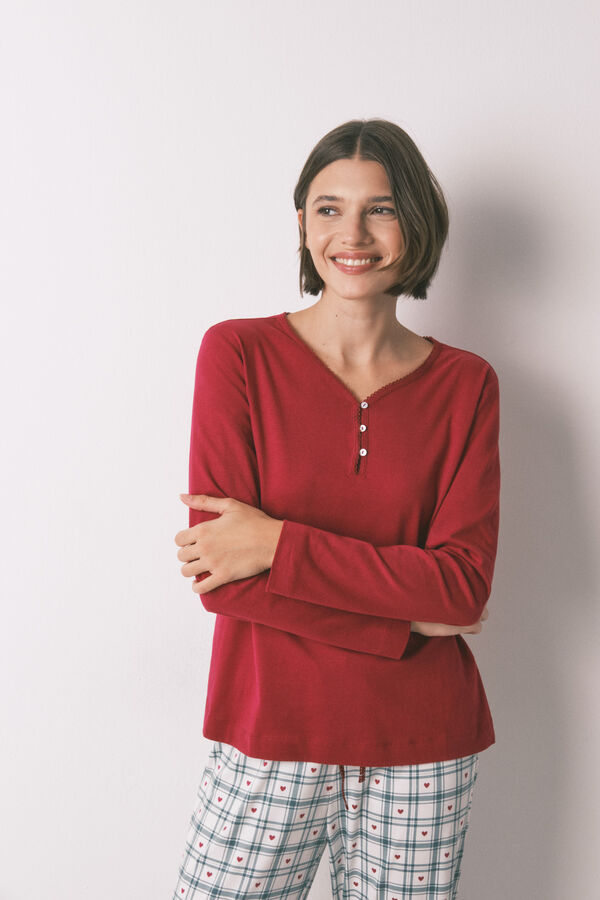 Women'secret Camiseta manga larga 100% algod&oacute;n rojo rojo