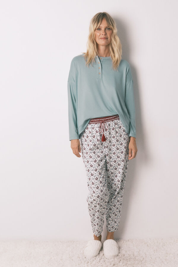 Women'secret Pantal&oacute;n largo 100% algod&oacute;n estampado flores estampado