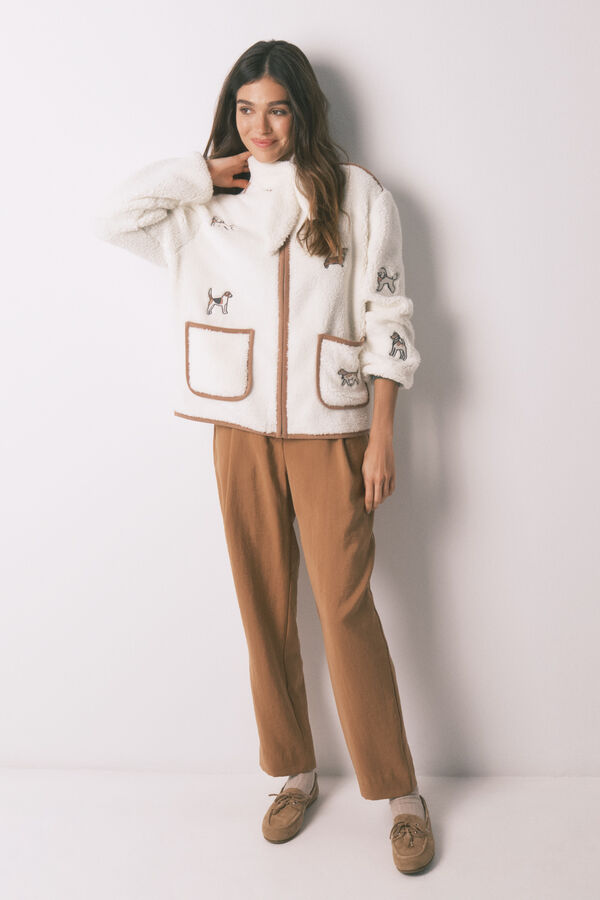 Women'secret Bata corta borreguito parches perritos marfil