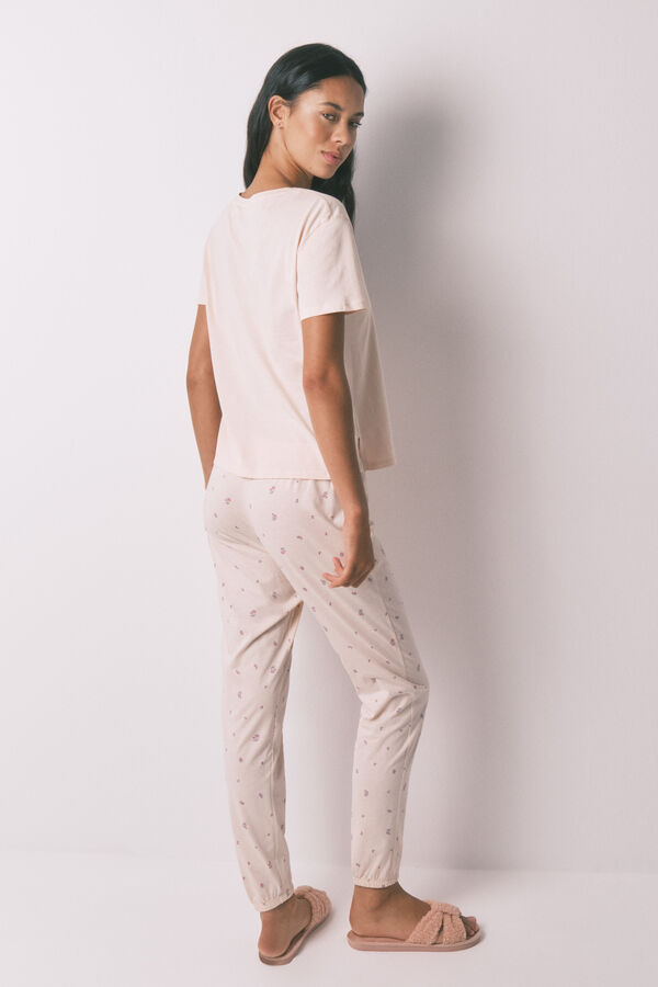 Women'secret Pijama largo 100% algod&oacute;n flores rosa rosa