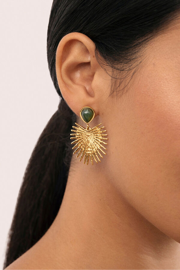 Singularu Pendientes Verde Catalina Acero Ba&ntilde;o Oro amarillo