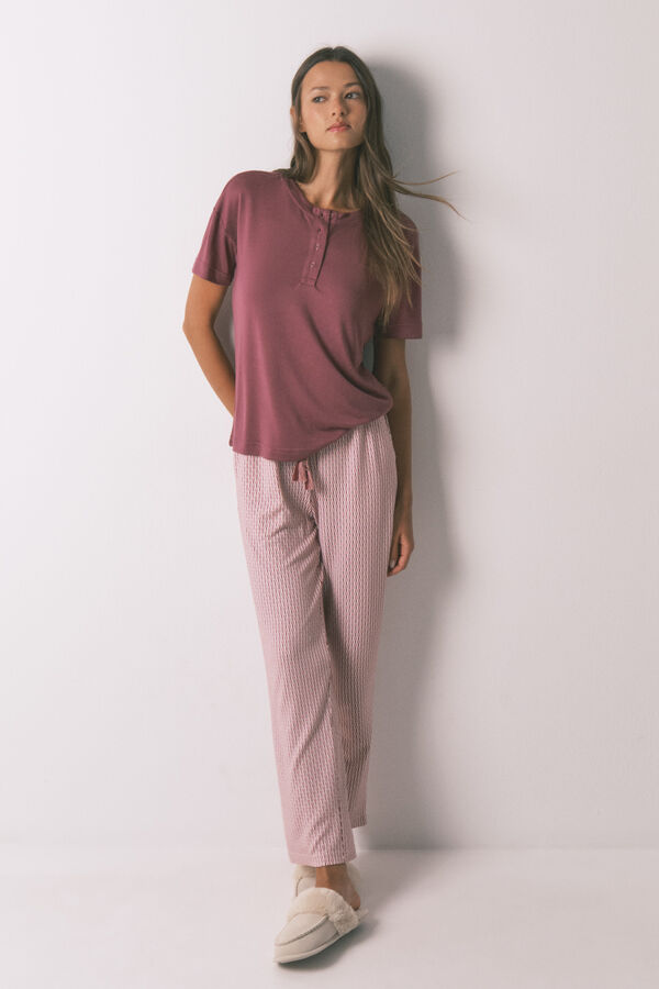 Women'secret Camiseta holgada manga corta granate burdeos