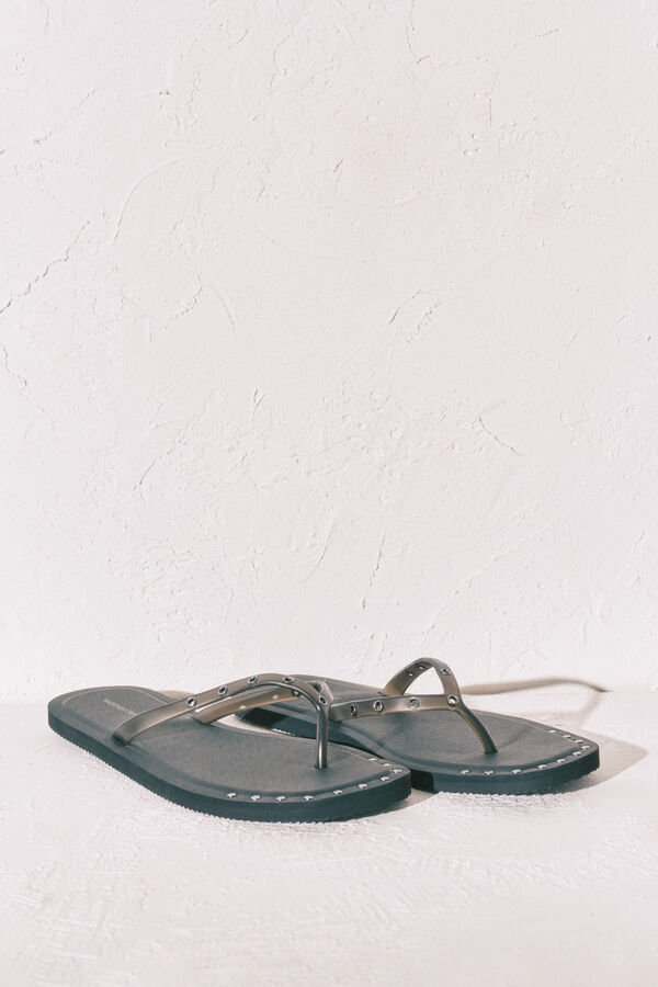 Women'secret Chanclas punta cuadrada negras tachuelas negro