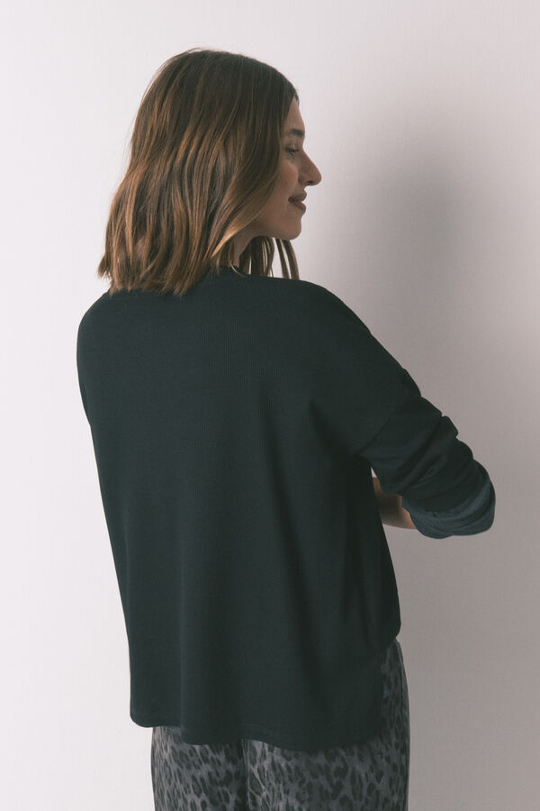 Women'secret Camiseta manga larga waffle negro negro