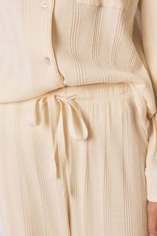 Women'secret Pijama camisero largo algod&oacute;n canal&eacute; amarillo marfil