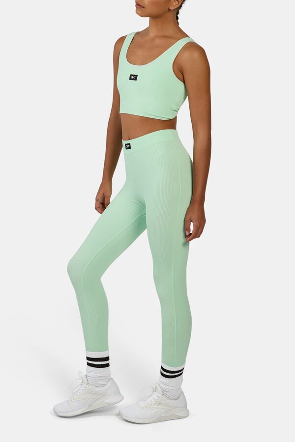 Reebok Malla acanalada con pu&ntilde;os de estribo verde