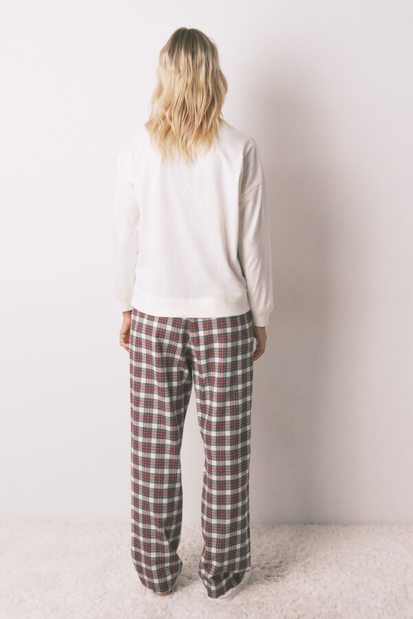 Women'secret Pijama largo 100% algod&oacute;n cuadros marfil