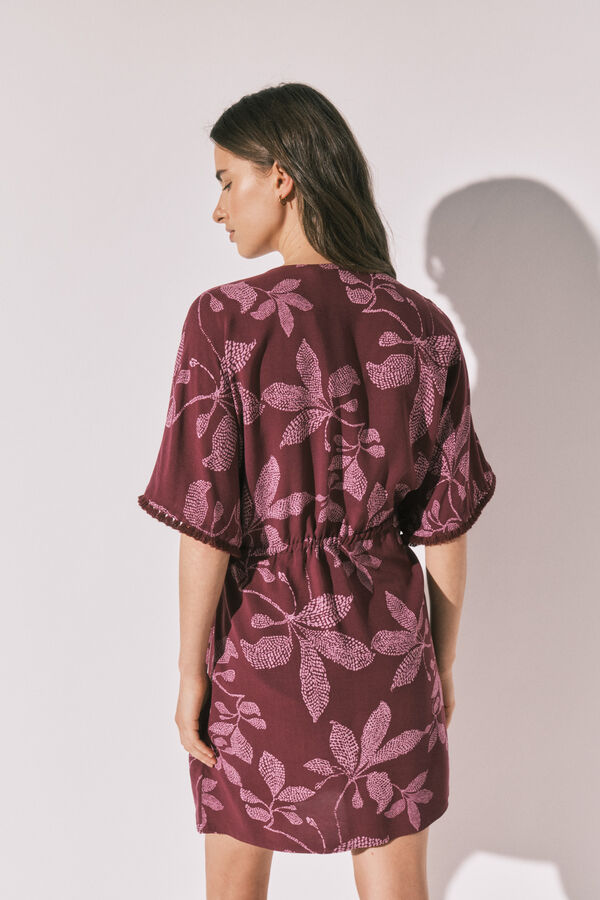 Women'secret Camisola corta estampado flores burdeos