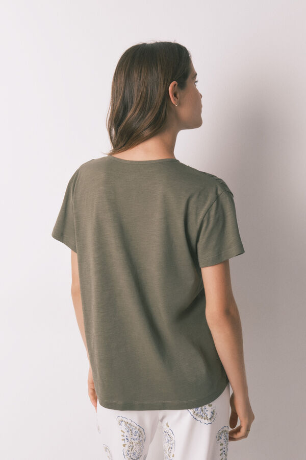 Women'secret Camiseta manga corta algod&oacute;n frunce verde kaki
