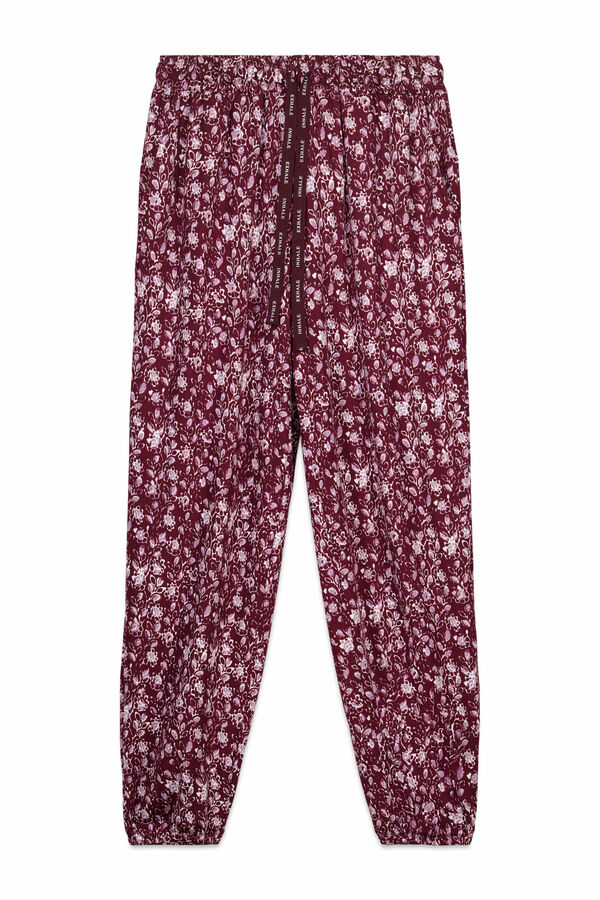 Women'secret Pantal&oacute;n largo granate estampado flores estampado