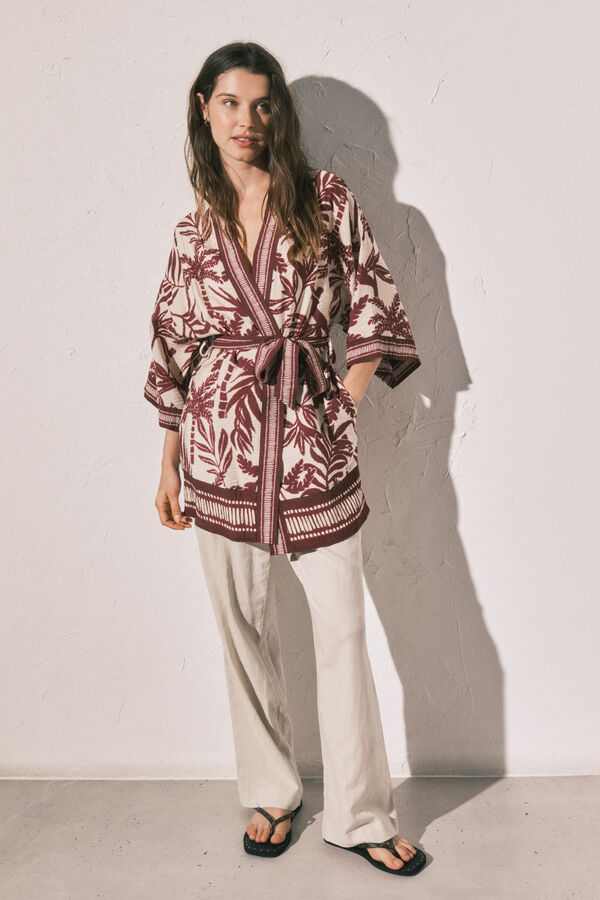 Women'secret Kimono estampado granate burdeos
