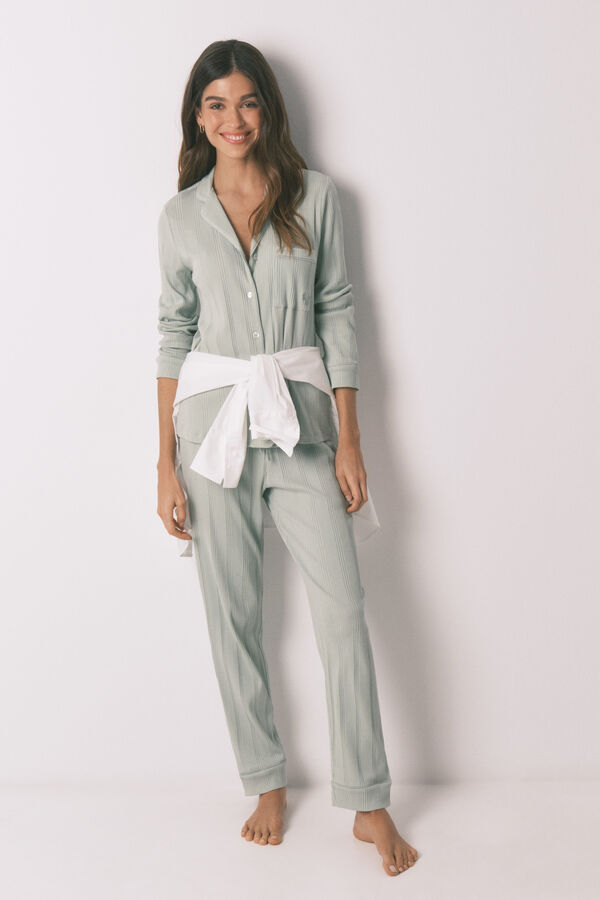 Women'secret Pijama camisero largo algod&oacute;n canal&eacute; verde verde