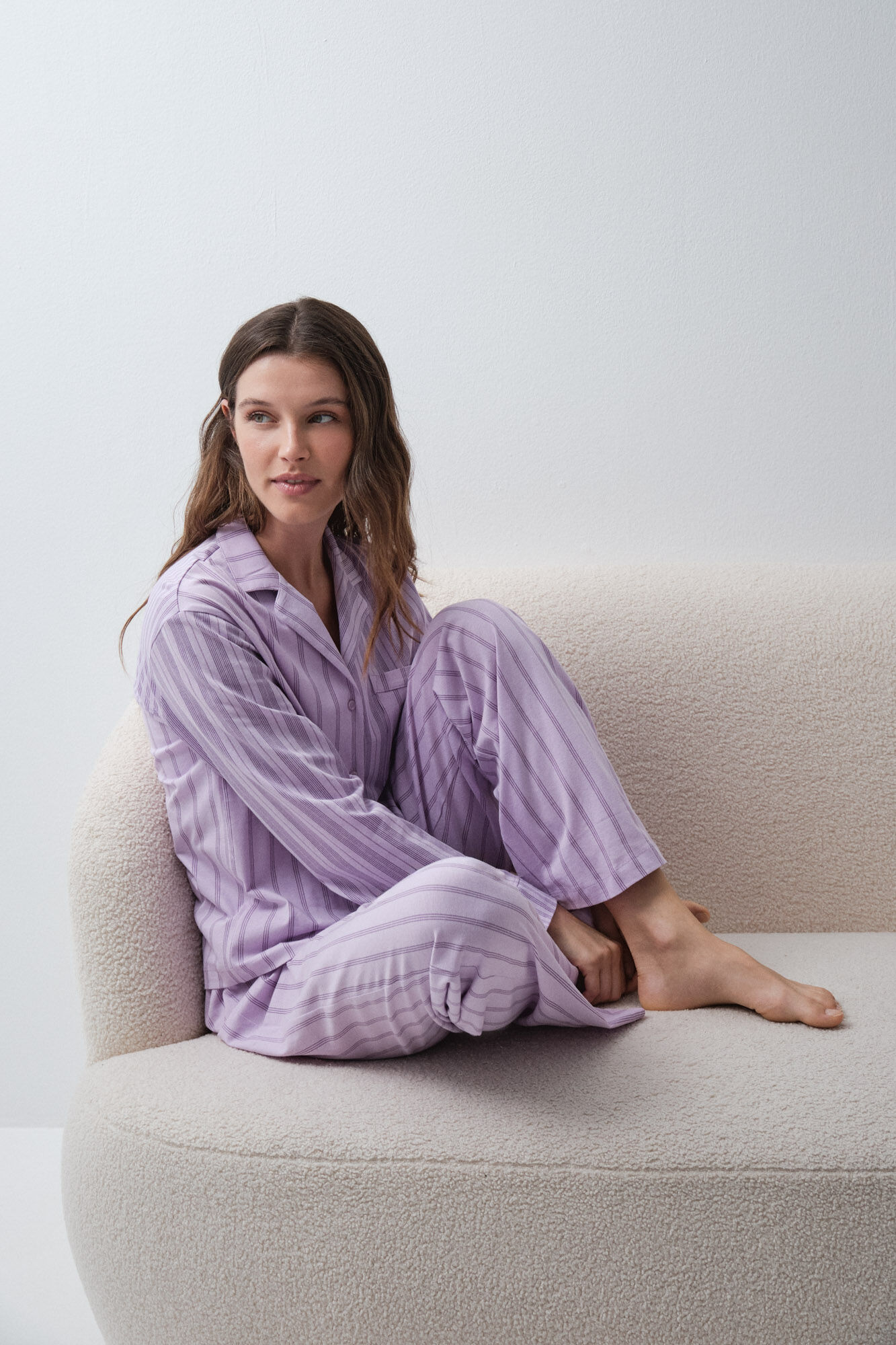 Women'secret Pijama largo camisero rayas lila