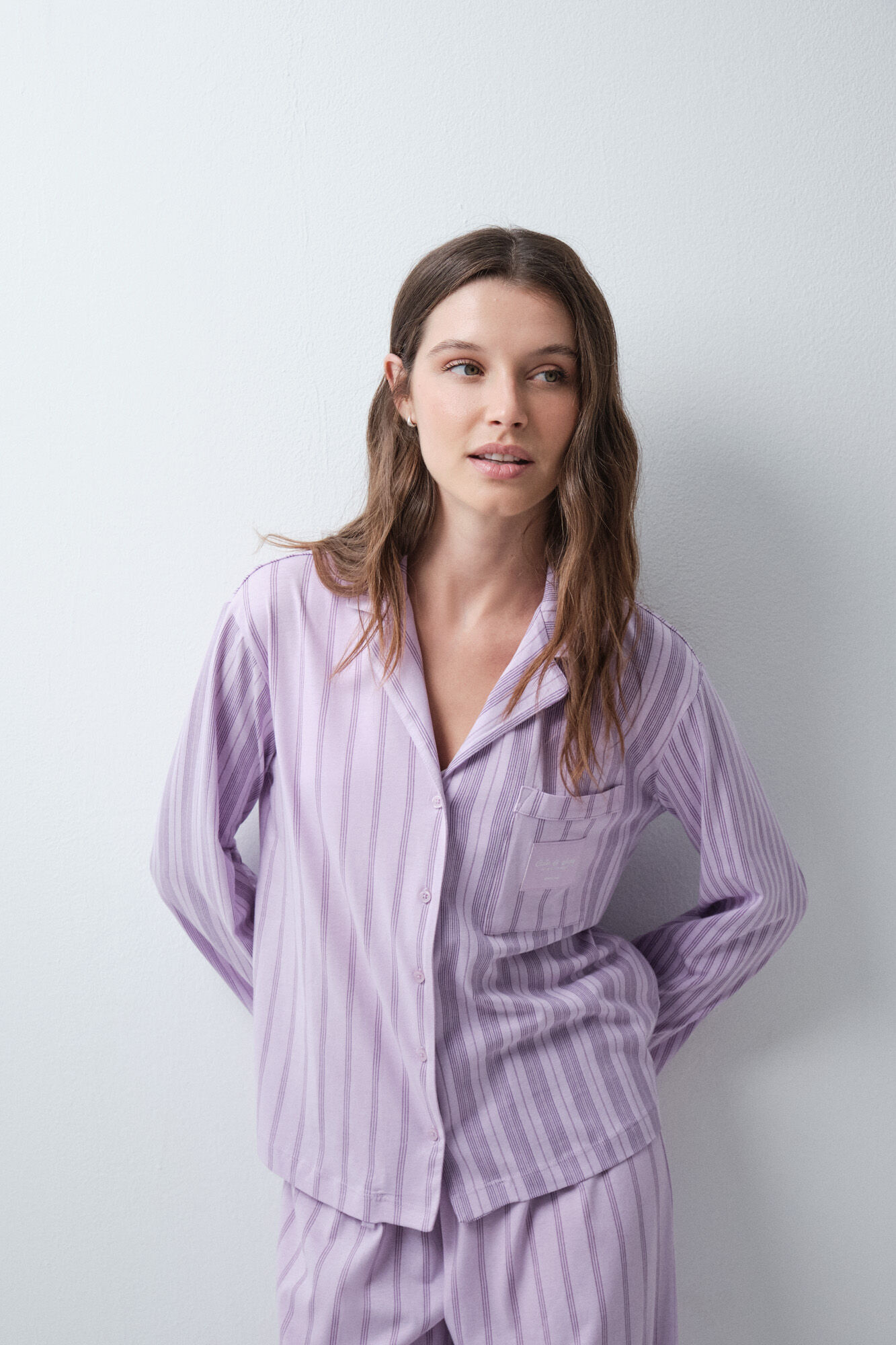Women'secret Pijama largo camisero rayas lila