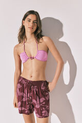 Women'secret Pantal&oacute;n corto flores flecos burdeos
