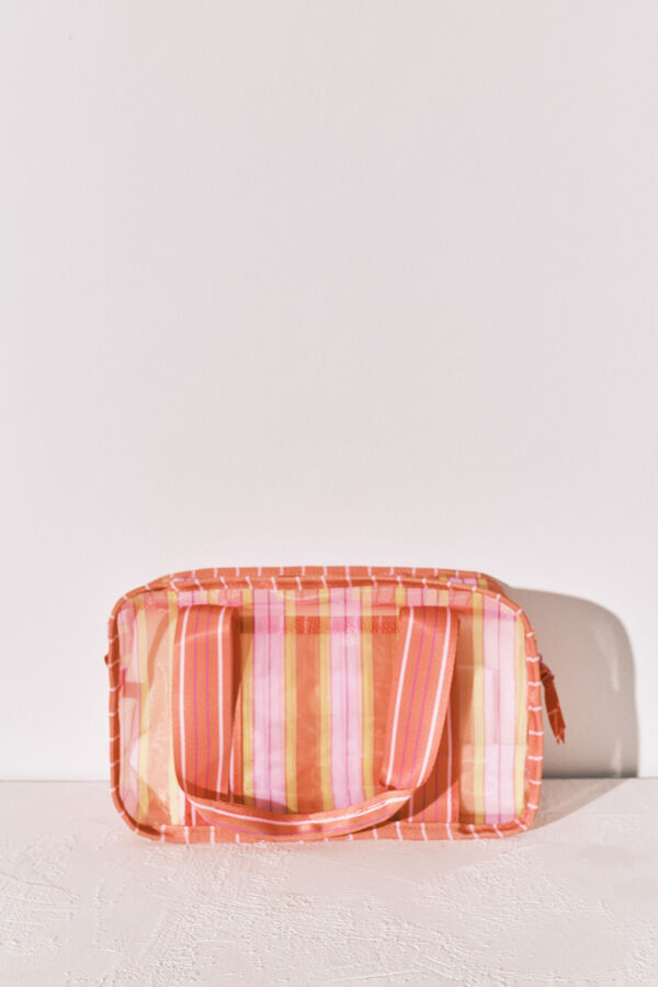 Women'secret Neceser mediano mesh rayas rosa y naranja estampado