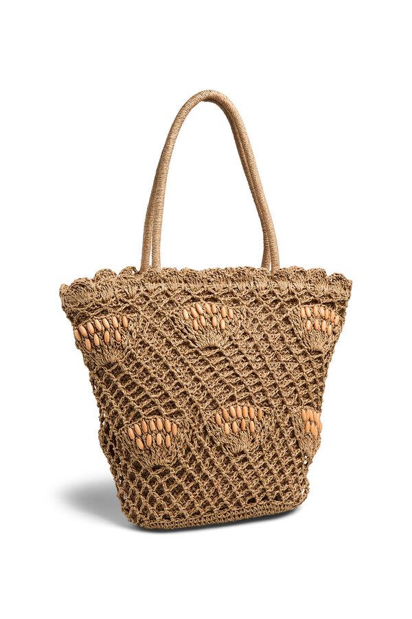 Pieces Shopper Paperstraw cremallera nude