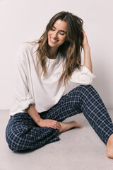 Women'secret Pantal&oacute;n largo azul estampado cuadros estampado