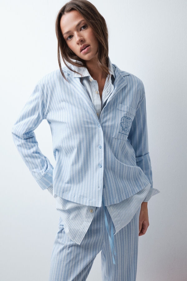 Women'secret Pijama largo camisero rayas azul estampado
