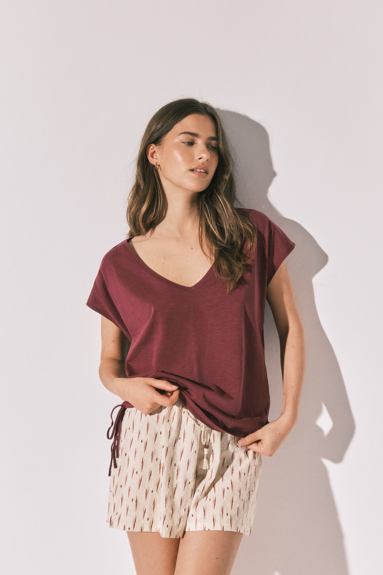 Women'secret Camiseta algod&oacute;n frunce granate