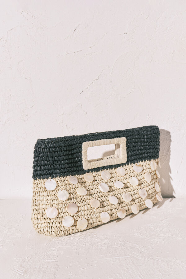 Women'secret Bolso mediano rafia natural y negro nude