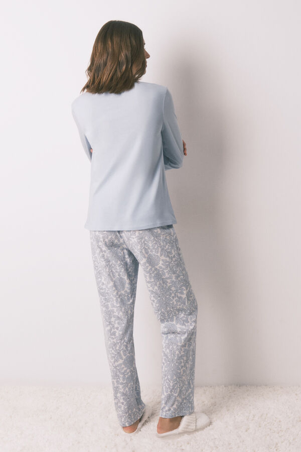 Women'secret Pijama largo 100% algod&oacute;n azul print flores azul