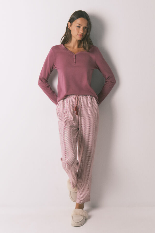 Women'secret Camiseta manga larga algod&oacute;n perchado granate burdeos