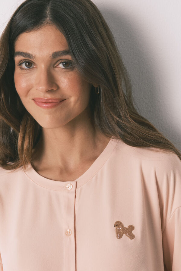 Women'secret Pijama largo punto suave rosa estampado perritos naranja