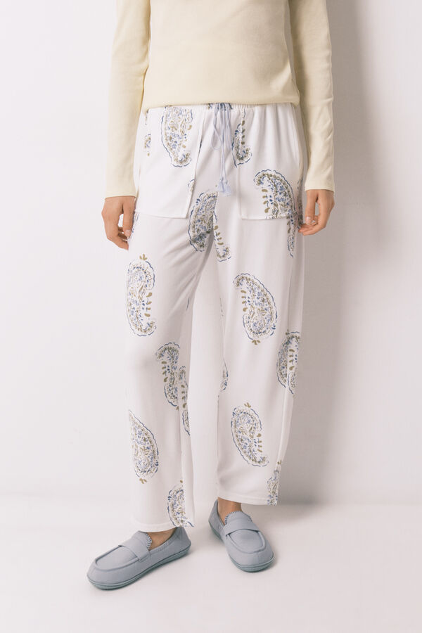 Women'secret Pantal&oacute;n largo estampado Paisley blanco