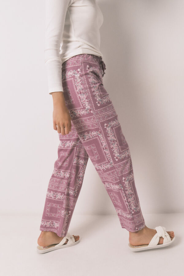 Women'secret Pijama largo algod&oacute;n estampado flores  marfil