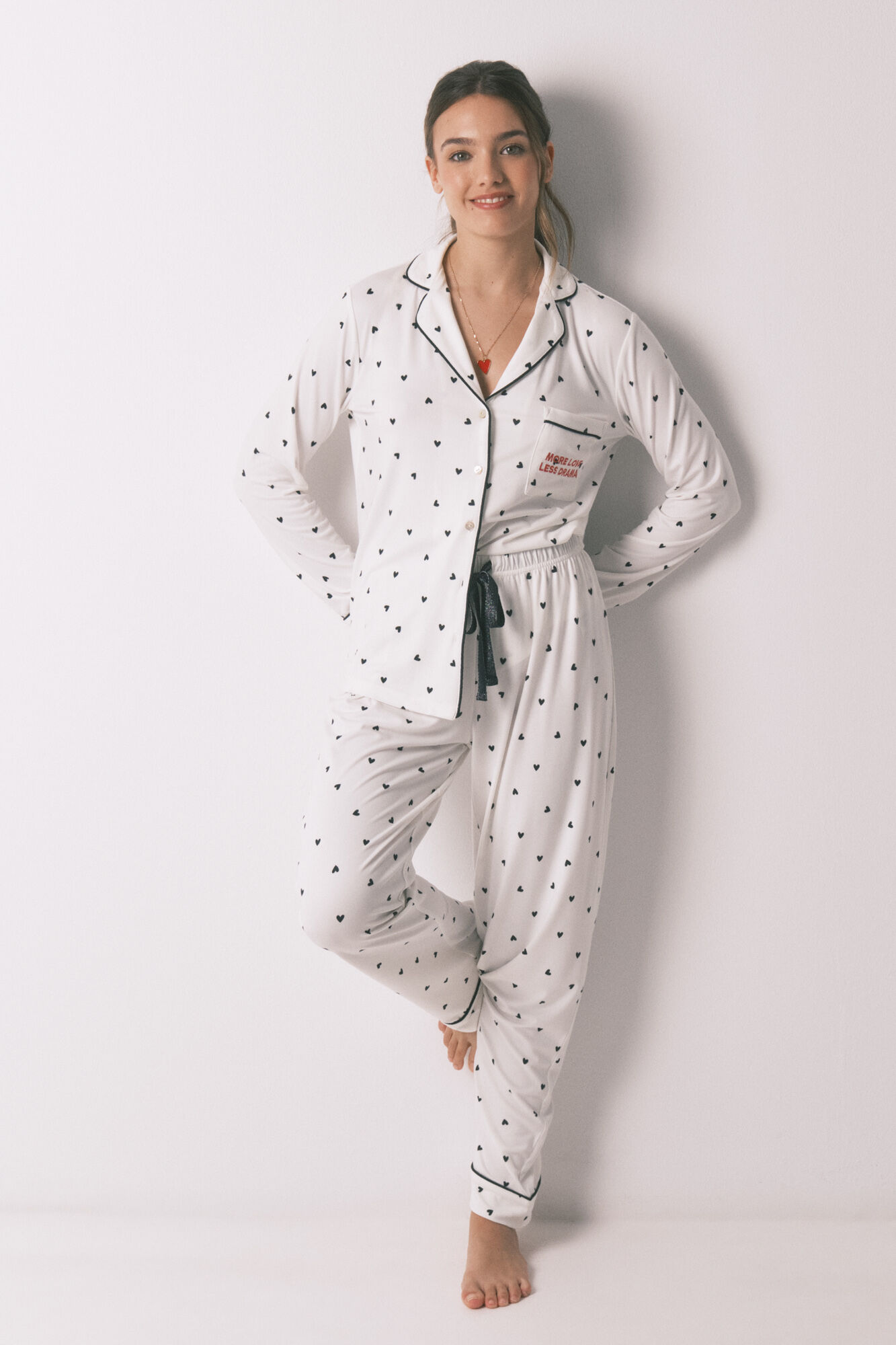 Women'secret Pijama camisero largo estampado corazones
