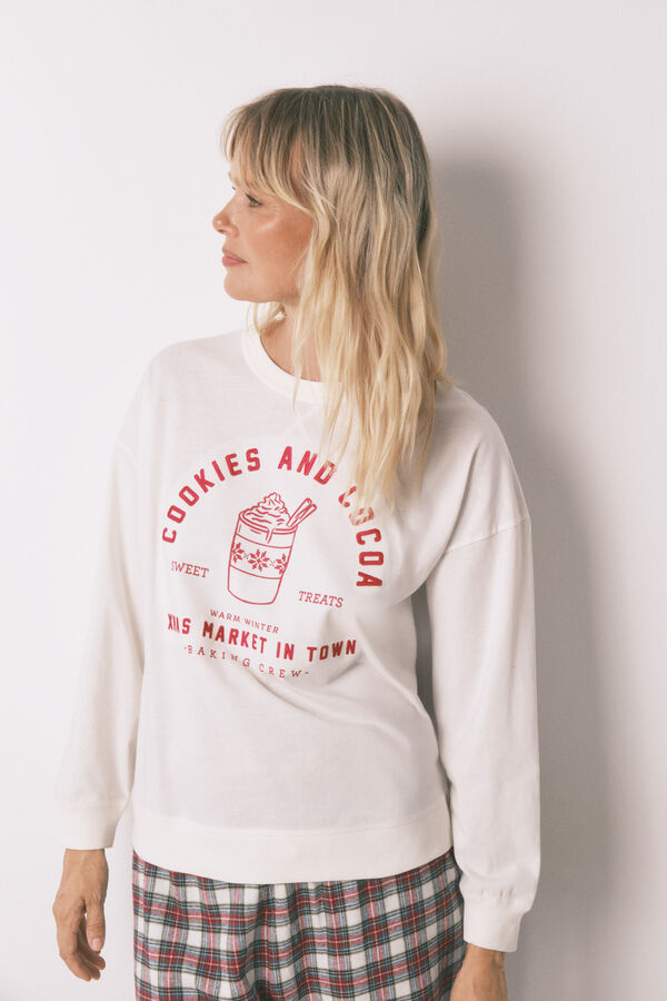 Women'secret Pijama largo 100% algod&oacute;n cuadros marfil