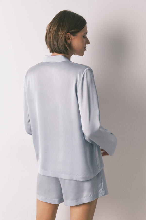 Women'secret Pijama camisero corto sat&eacute;n azul azul