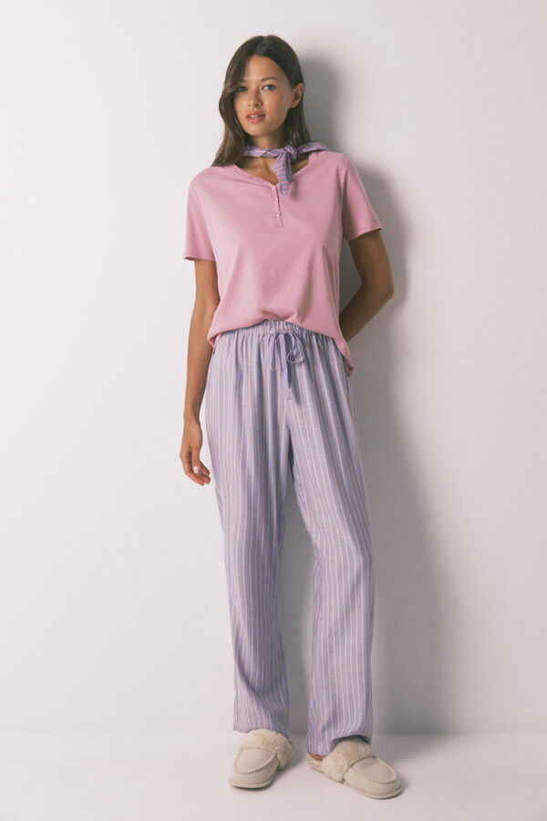 Women'secret Pantal&oacute;n largo franela print rayas multicolor azul