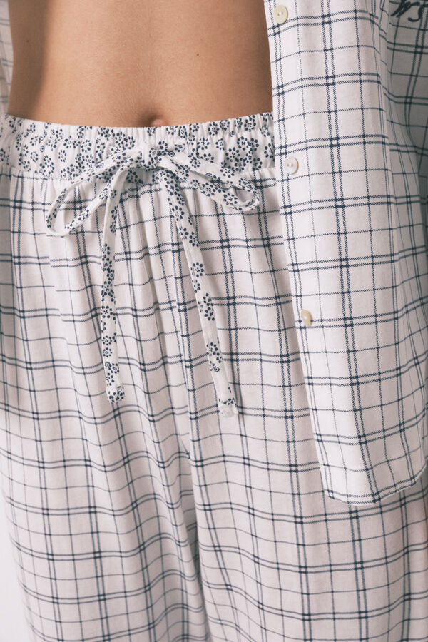 Women'secret Pijama camisero algod&oacute;n cuadros azul blanco