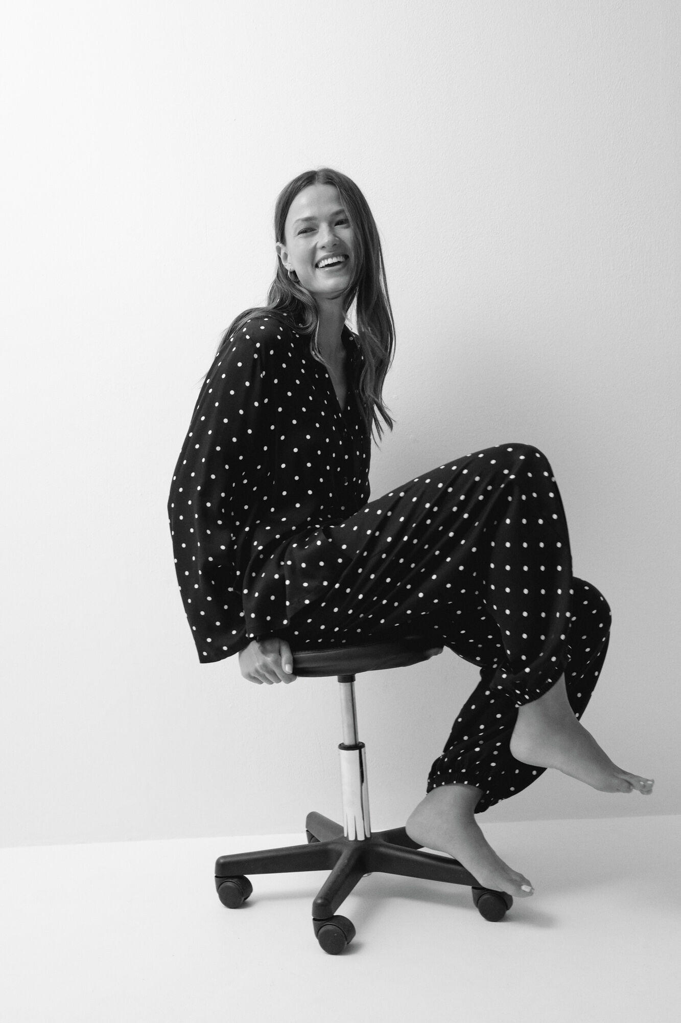 Women'secret Pijama largo camisero negro lunares