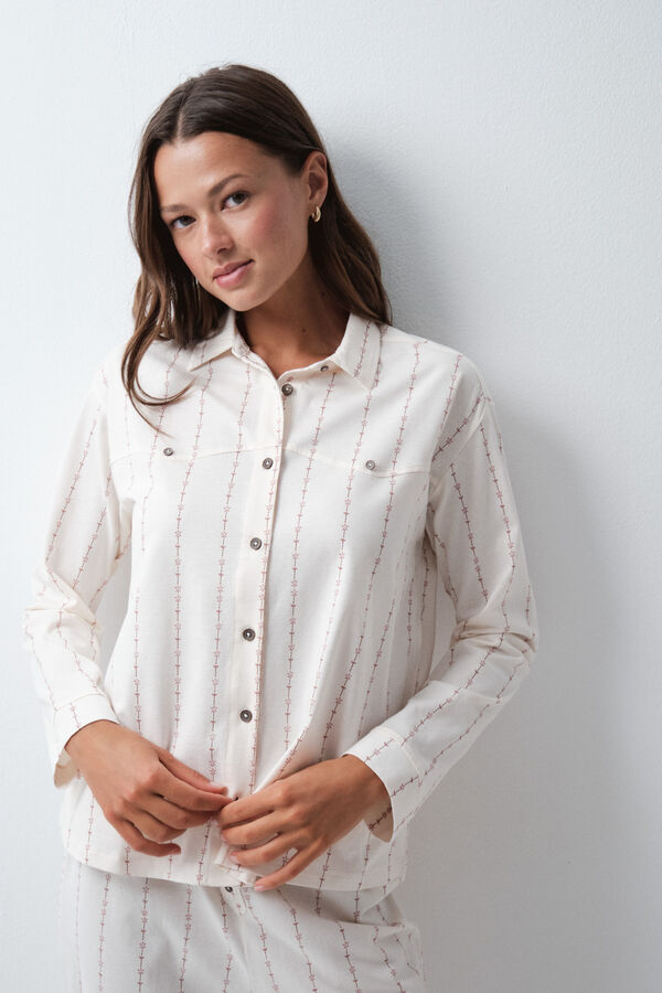 Women'secret Pijama largo camisero cowboy marfil