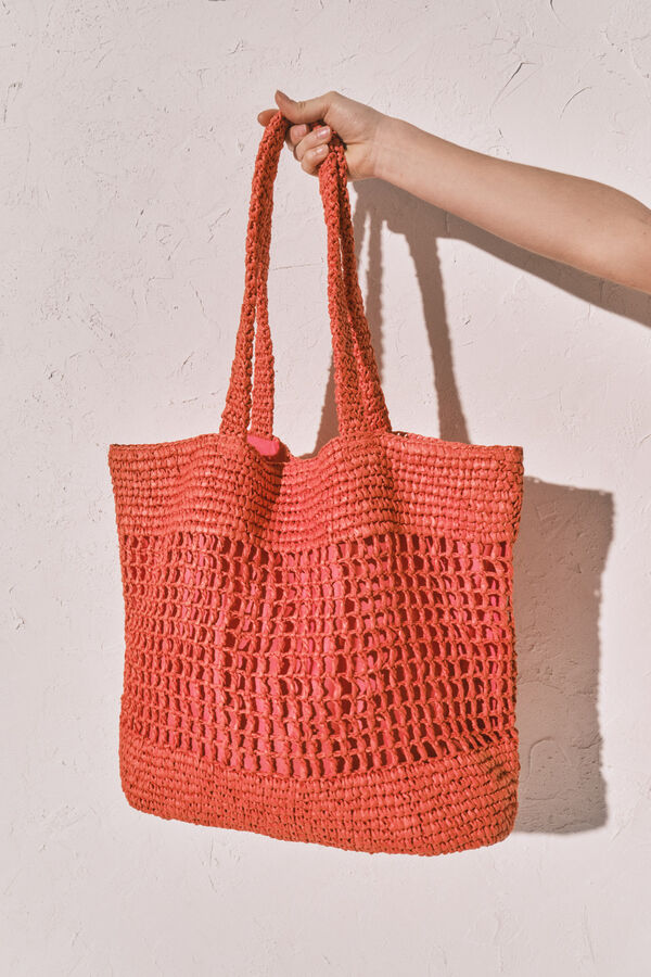 Women'secret Bolso tote grande rafia naranja coral