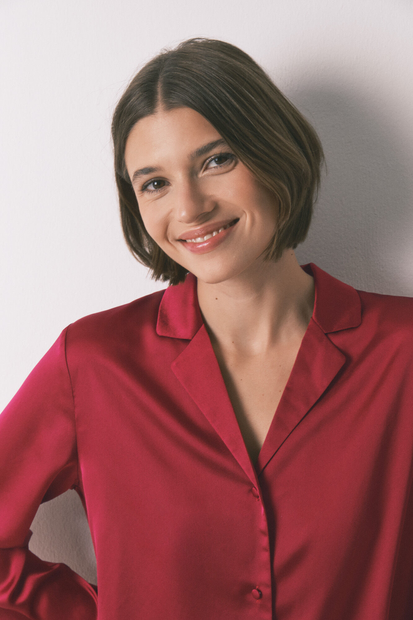 Women'secret Pijama camisero corto sat&eacute;n rojo