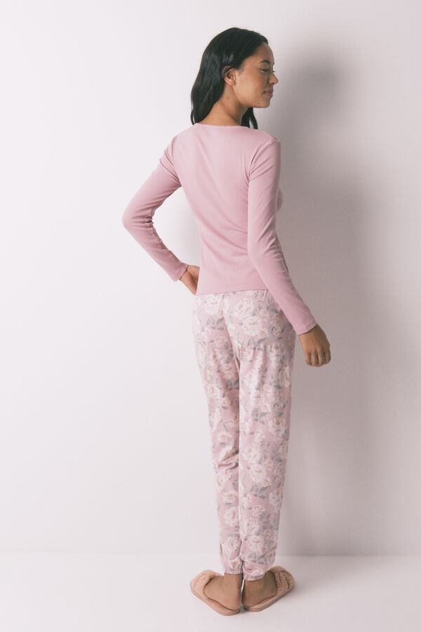 Women'secret Pijama largo algod&oacute;n estampado floral rosa rosa