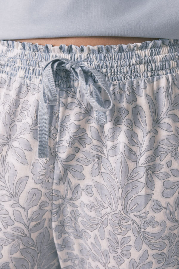 Women'secret Pijama largo 100% algod&oacute;n azul print flores azul