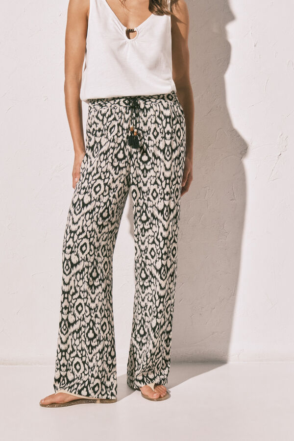 Women'secret Pantal&oacute;n largo estampado negro negro