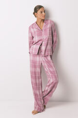 Women'secret Pijama camisero largo  viscosa cuadros rosa rosa