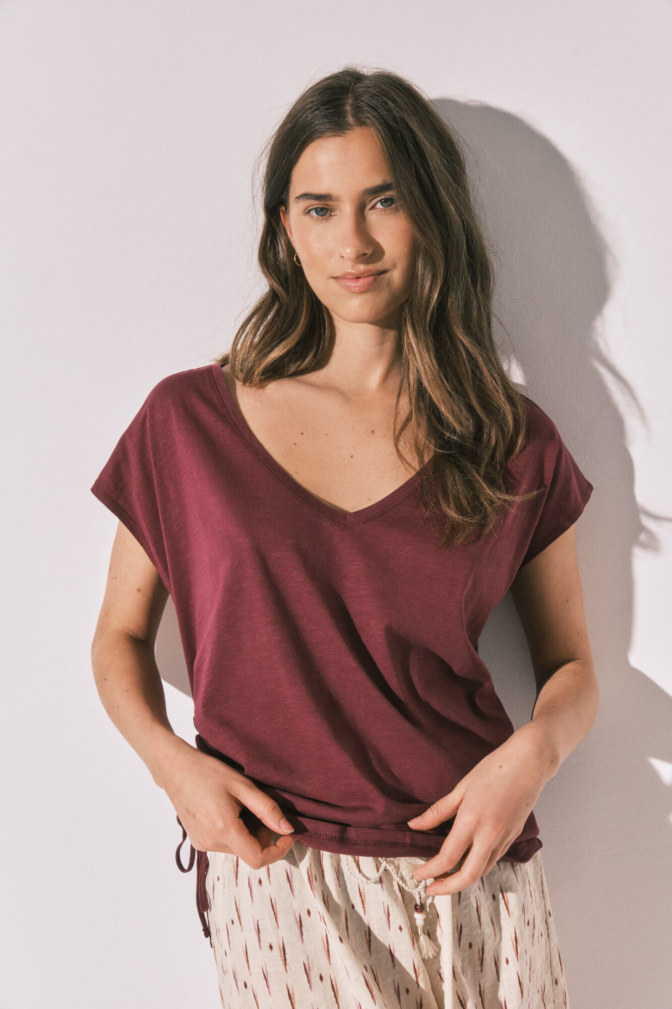 Women'secret Camiseta algod&oacute;n frunce granate